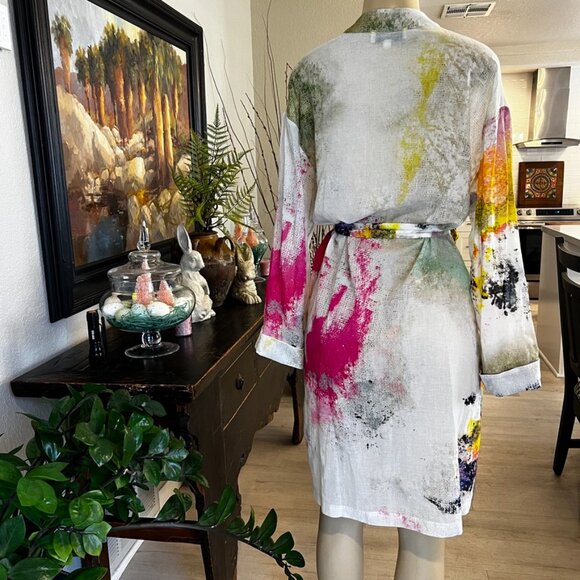 KERRI ROSENTHAL multi color abstract design lightweight knee length ROBE - Picture 4 of 6